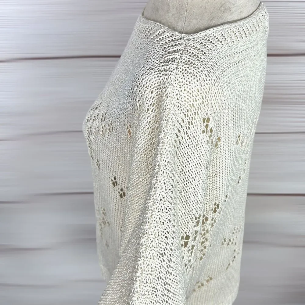 MOODS of NORWAY Cream Knit Top Seeater Boat Neck Batwing Sleeves Linen Blend M